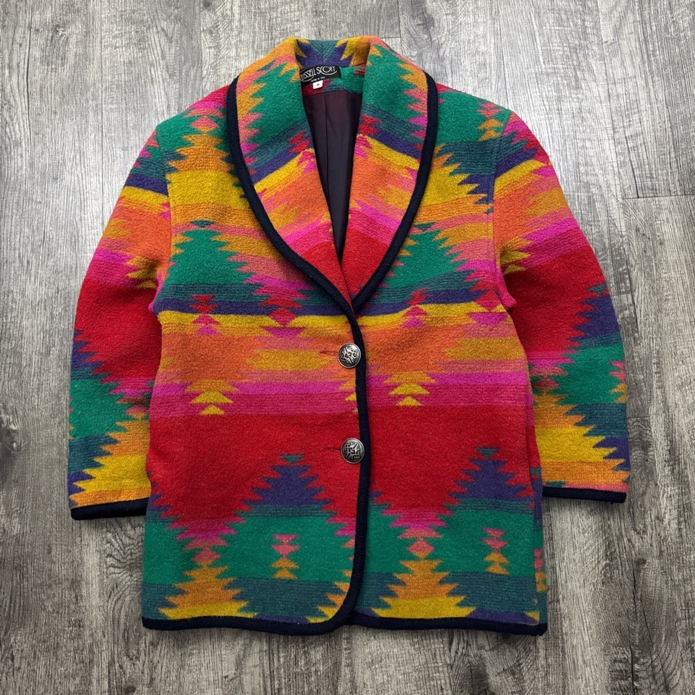 Vintage Russell Scott Colorful Aztec Navajo Southwestern Coat Jacket Made in USA